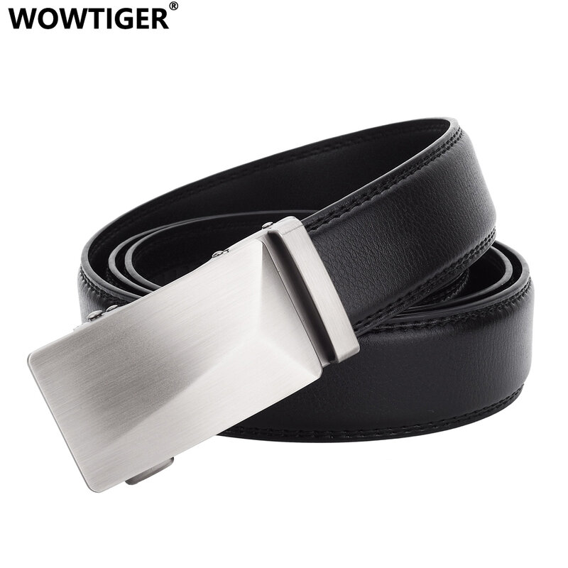 WOWTIGER-حزام جلد أسود للرجال ، قابل للتعديل ، جودة عالية ، مشبك أوتوماتيكي ، 3.5 سنتيمتر