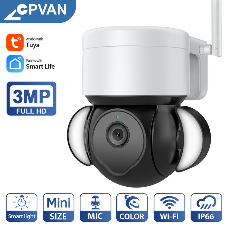 CPVAN 3MP كاميرا IP لاسلكية منظمة العفو الدولية في الهواء الطلق مقاوم للماء IP66 الكاشف واي فاي كاميرا اتجاهين الصوت اللاسلكي المراقبة الأمنية CCTV