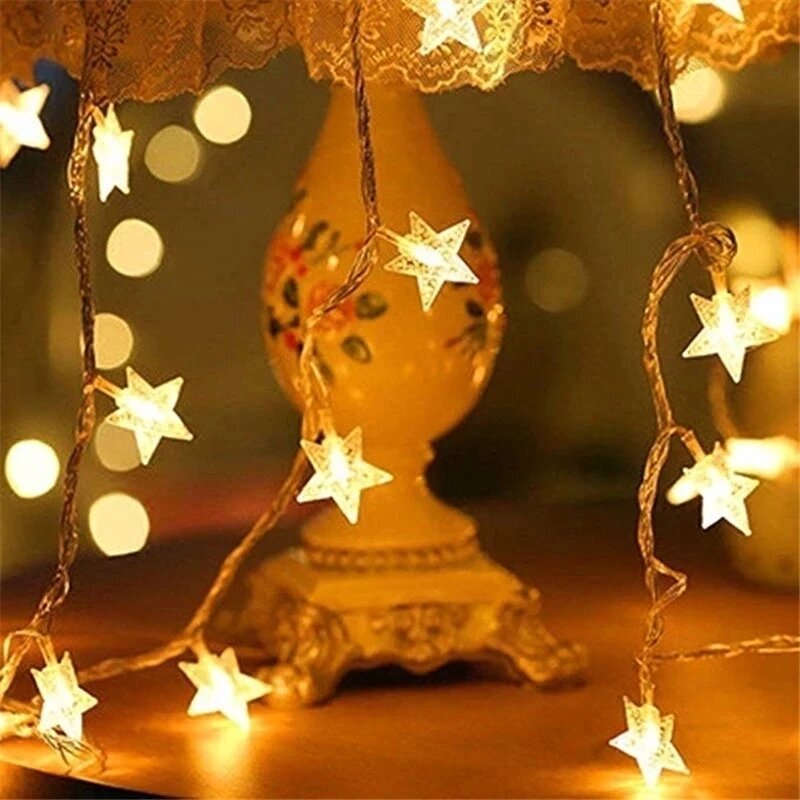 نجمة بإضاءة ليد سلسلة وميض أكاليل بطارية تعمل بالطاقة عيد الميلاد مصباح عطلة حفلة زفاف أضواء الجنية الزخرفية