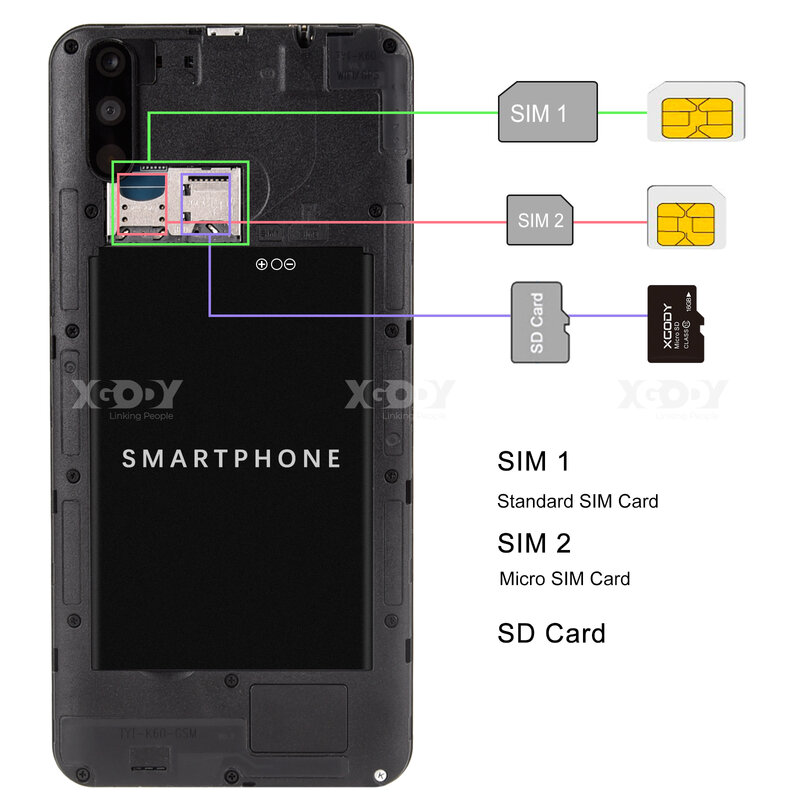 XGODY A70 الهاتف 3G الهاتف الذكي أندرويد 8.1 6 "هاتف محمول كامل الشاشة 2GB 16GB رباعية النواة كاميرا مزدوجة 5MP 2800mAh الهواتف المحمولة