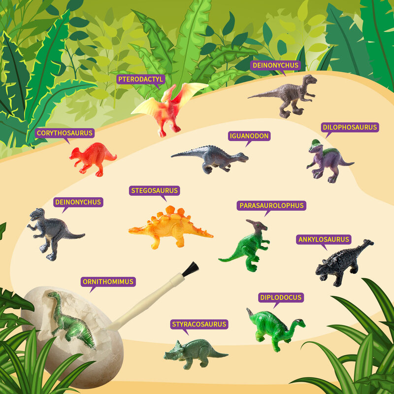 12 قطعة بيض الديناصور الأطفال حفر مجموعة الحفر دينو علم الآثار التعليمية لغز لعبة للأطفال ألعاب تعليمية