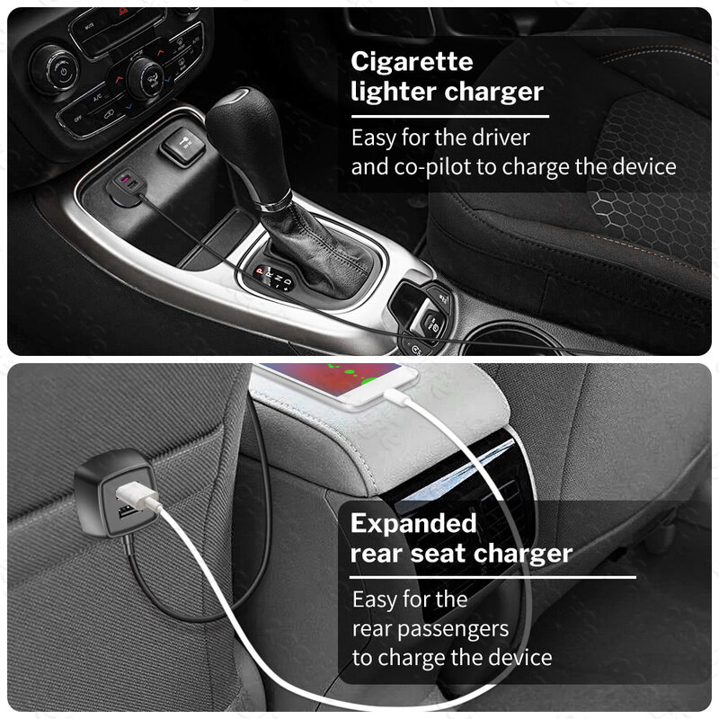 2023 Deelife شاحن سيارة المقعد الخلفي مع 4 منافذ USB محول الهاتف المحمول QC 3.0 المقبس السيارات الخائن للركاب الأمامي الخلفي