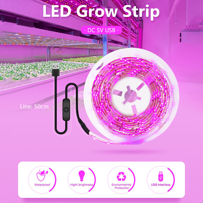 LED تنمو ضوء الطيف الكامل USB تنمو شرائط مصباح إضاءة مقاومة للماء مصابيح فيتو للنباتات الزهور الصوانات المائية دروبشيب