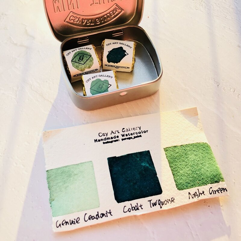 ألوان مائية معدنية مصنوعة يدويًا ، مجموعة ألوان كوبالت فيروزي أخضر ، لوازم فنية للفنان