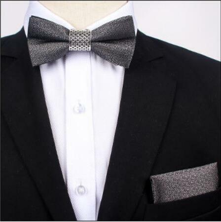 البوليستر ربطة القوس فيونكة مجموعة منديل للرجل منقوشة فراشة جيب فستان مربع قميص الصلبة ربطة العنق المنديل المعادن Bowknot الإكسسوار