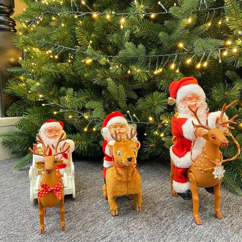 سانتا كلوز ركوب على الأيائل الكهربائية دمية موسيقية سانتا كلوز الكهربائية الغزلان هدية للأطفال زينة لعطلة عيد الميلاد