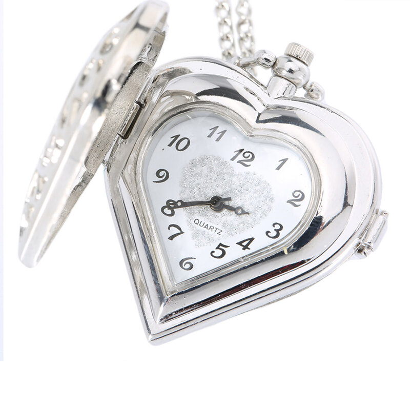 ساعة جيب كوارتز مجوفة على شكل قلب ، مع قلادة وسلسلة ، للنساء ، هدية SWD889