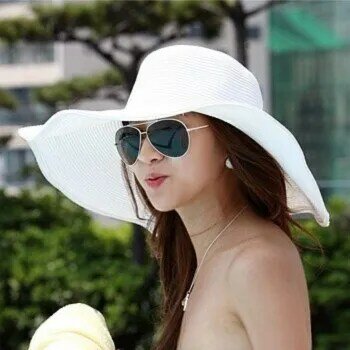 المرأة الصيف القش واسعة الكورية كبيرة حافة الشمس واقية قبعة للشاطئ