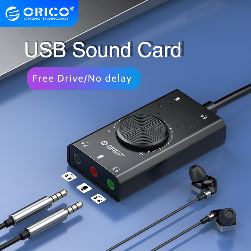 ORICO USB الخارجية كارت الصوت 2 في 1 محول الصوت 3.5 مللي متر ميكروفون سماعة واجهة حجم قابل للتعديل Soundcard للهاتف PS4