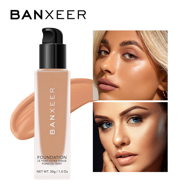 BANXEER جوهر الأساس السائل التغطية الكاملة الوجه ماكياج قاعدة مقاوم للماء ترطيب للنساء الجلد