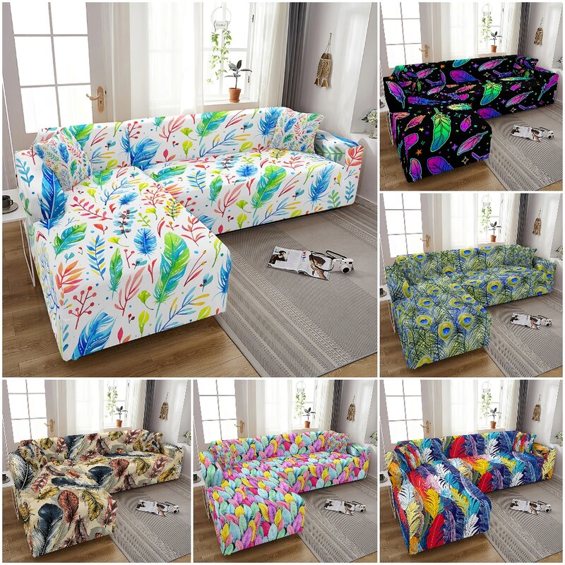 الملونة ريشة الزاوية غطاء أريكة s لغرفة المعيشة مرونة غطاء أريكة L شكل تشيس Longue تحتاج شراء 2 قطعة غطاء أريكة