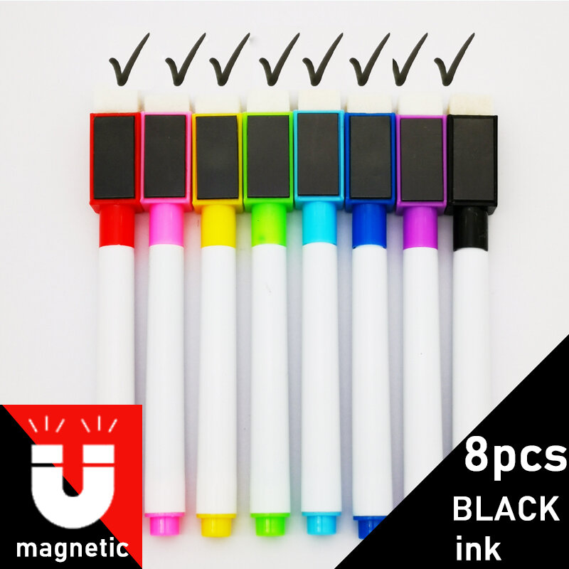 8 قطعة/الوحدة الملونة الأسود مدرسة الفصول الدراسية لوازم المغناطيسي السبورة القلم علامات الجافة ممحاة صفحات الأطفال رسم القلم