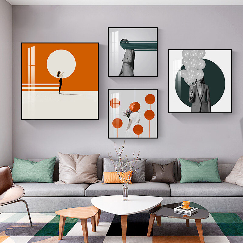 ملصقات جدارية عالية الدقة مع شخصيات ملونة ، لوحة فنية جدارية مجردة من oranger لغرفة المعيشة ، ديكور حديث إسكندنافي