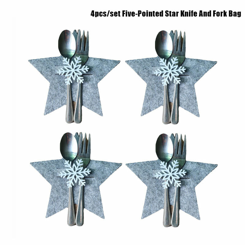4 قطعة رمادي الخماسية نجمة عيد الميلاد أدوات المائدة أكياس ديكور حامل أدوات المائدة أكياس زينة عيد الميلاد