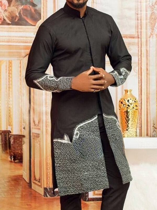 قمصان رجالية إسلامية عصرية مطبوعة غير رسمية قمصان إسلامية تركية قمصان عرقية ثياب أفريقية دبي ملابس عربية بأكمام طويلة