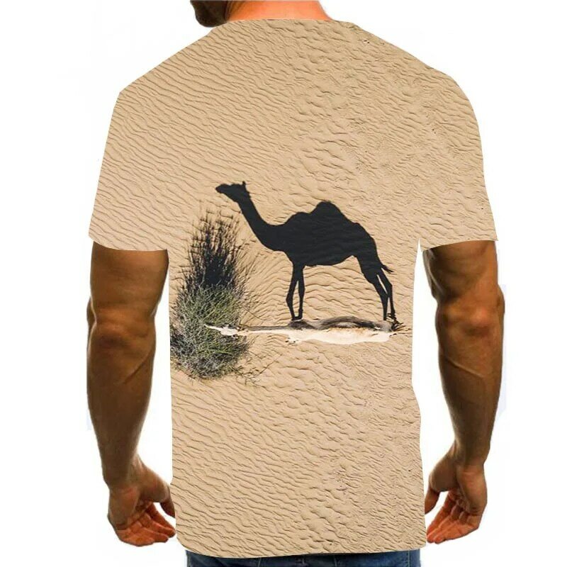الرجال الجمل قميص ثلاثية الأبعاد تي شيرت مطبوع الصيف الجرافيك تيز الصحراء نمط بلايز
