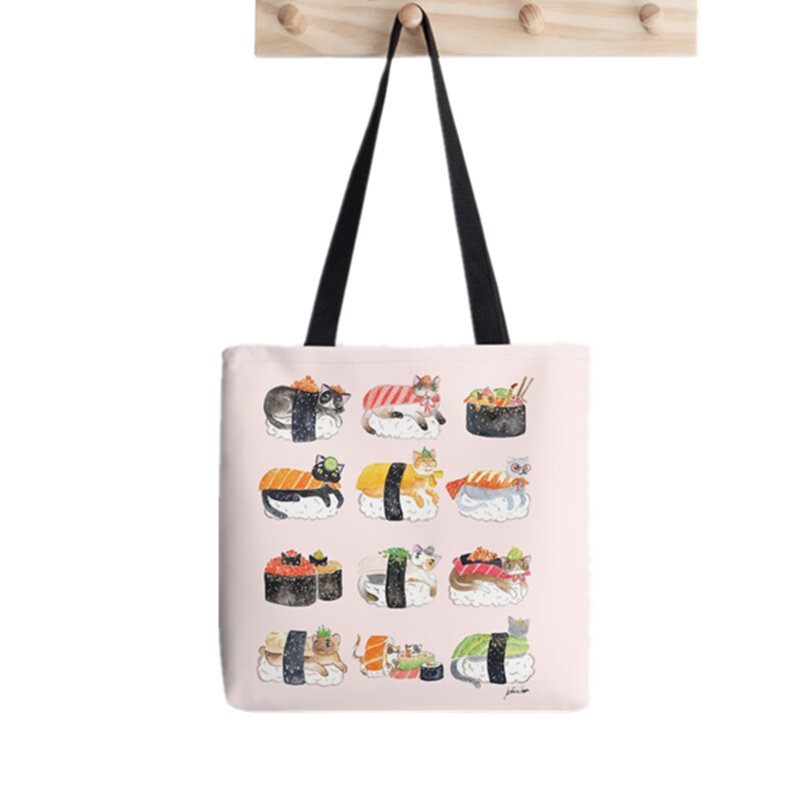 المرأة المتسوق حقيبة القمر لطيف الوردي المطبوعة Kawaii حقيبة Harajuku التسوق قماش المتسوق حقيبة فتاة حقيبة حمل الكتف سيدة حقيبة