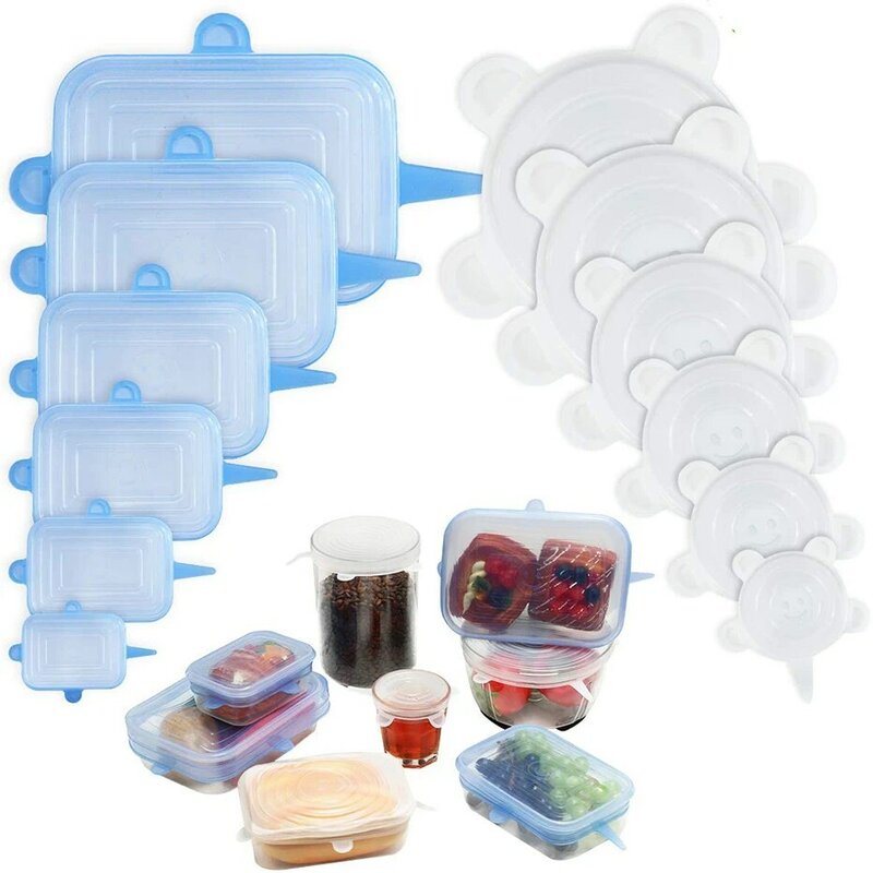 سيليكون 6 قطع غطاء مرن الأغذية الطازجة الميكروويف والثلاجة ختم غطاء تمتد غطاء يمكن إعادة استخدامها