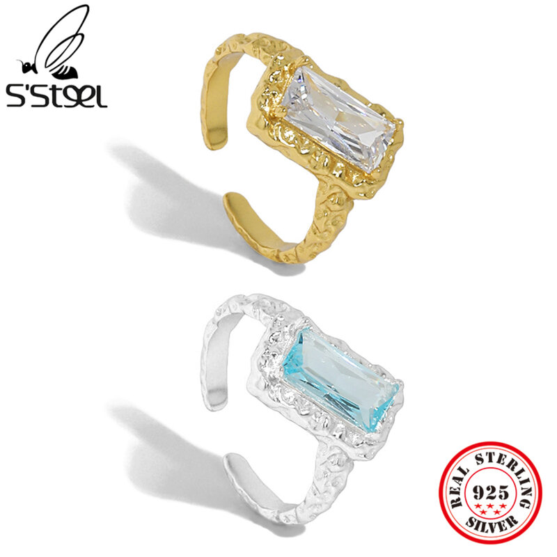 S'STEELL 925 فضة الكورية تصميم الزركون الملمس افتتاح حلقة هدية للنساء الزفاف قابل للتعديل اكسسوارات مجوهرات