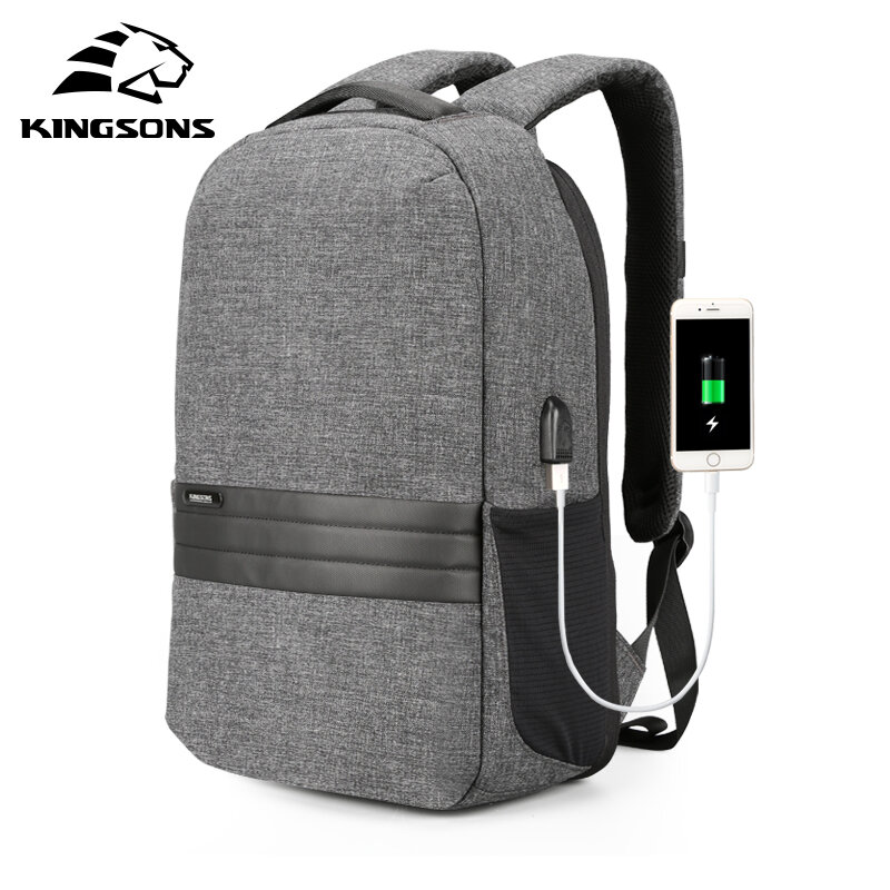 Kingsons-حقيبة ظهر غير رسمية للرجال ، حقيبة ظهر للكمبيوتر المحمول مقاس 15.6 بوصة ، حقيبة سفر مع إعادة شحن USB