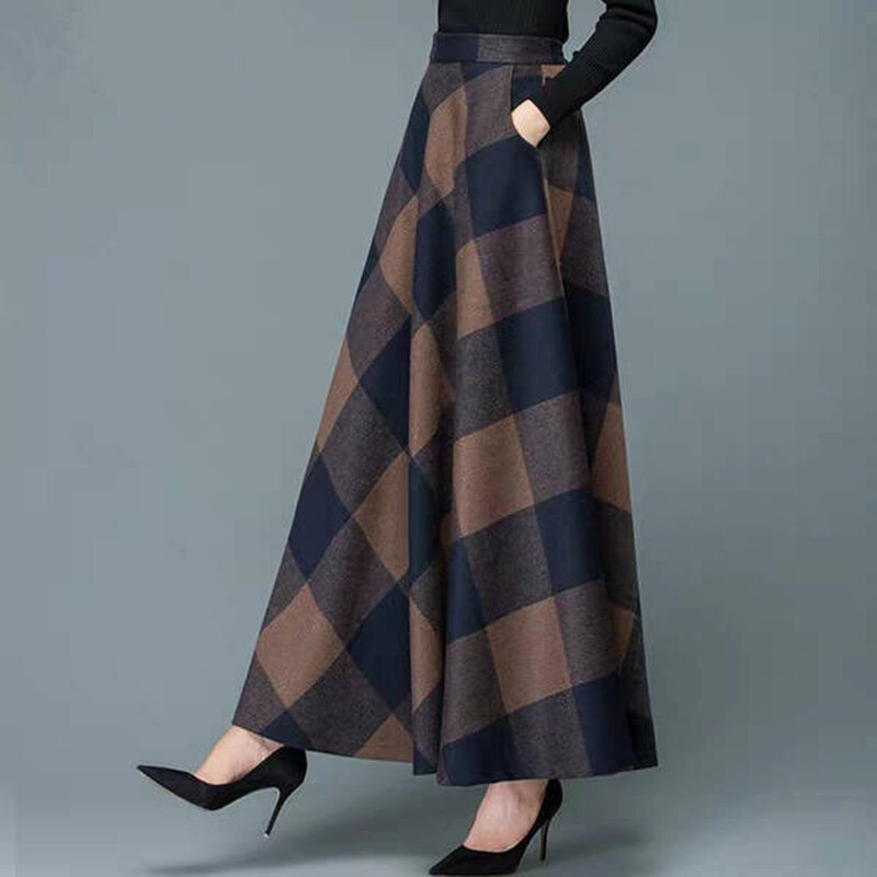 تنورة النساء السيدات الخريف الشتاء الرجعية منقوشة المطبوعة عالية الخصر تنورة فضفاضة كبيرة سوينغ مطوي 2021 Hot البيع