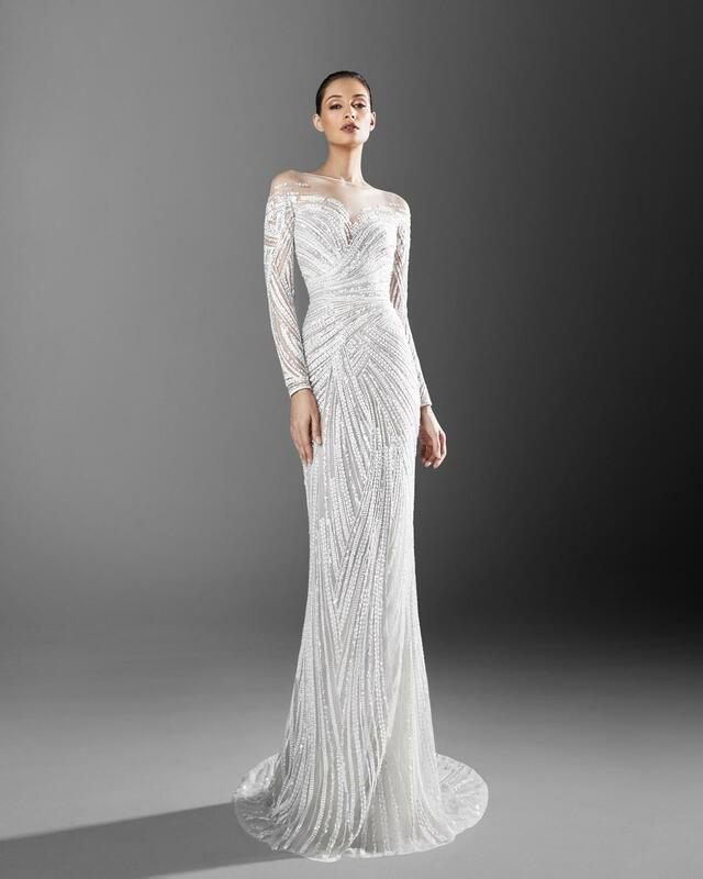 فستان زفاف بتصميم حورية البحر مع ذيل قابل للفصل ، وأكمام طويلة ، وتزيين ، مقاس كبير ، مجموعة 2021 #3