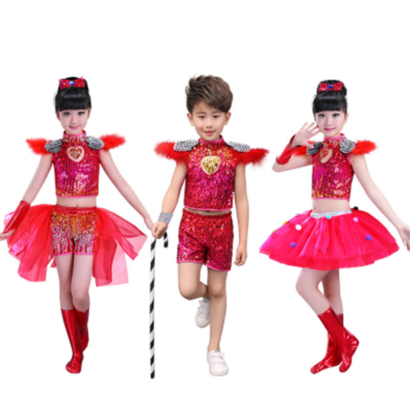 Children's jazz dance costumes boys and girls sequins princess pettiskirt children's hip hop modern dance gauze dance costumes