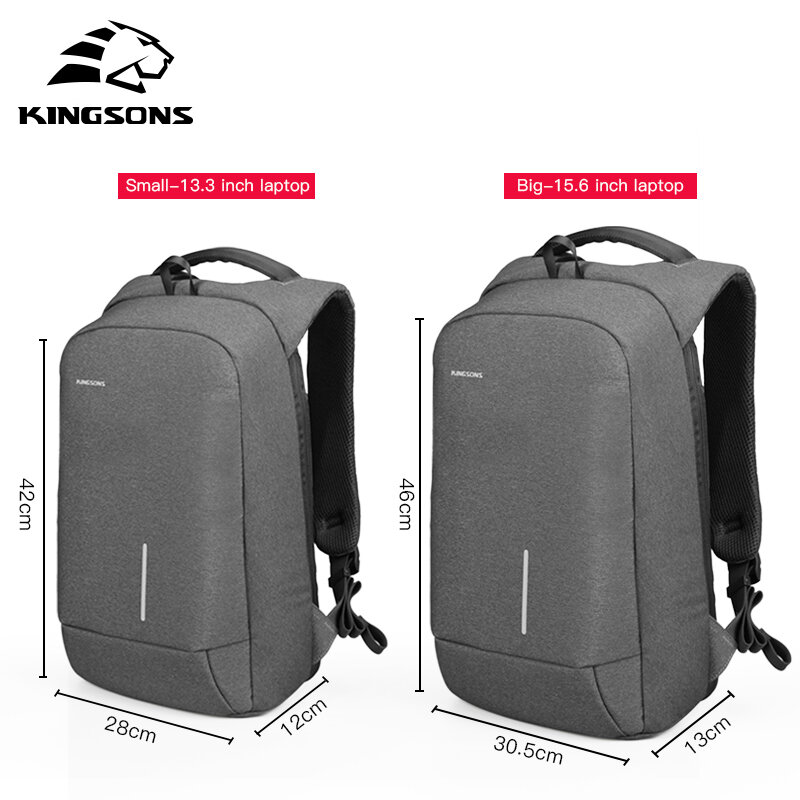 Kingsons-حقيبة ظهر للكمبيوتر المحمول مقاس 13 بوصة و 15 بوصة للرجال والنساء ، حقيبة سفر من البوليستر مع شحن USB ، مقاومة للسرقة ، عصرية