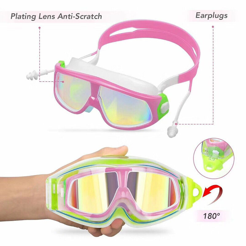 نظارات الوقاية للسباحة مريحة سيليكون إطار كبير قابل للتعديل السباحة نظارات الأطفال مكافحة الضباب UV مقاوم للماء السباحة نظارات