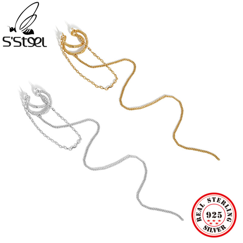 S'STEEL فضة 925 الهندسة تصميم بسيط X-شكل أقراط مشبكية هدية للنساء الكفة القرط شرابة سلسلة غرامة مجوهرات