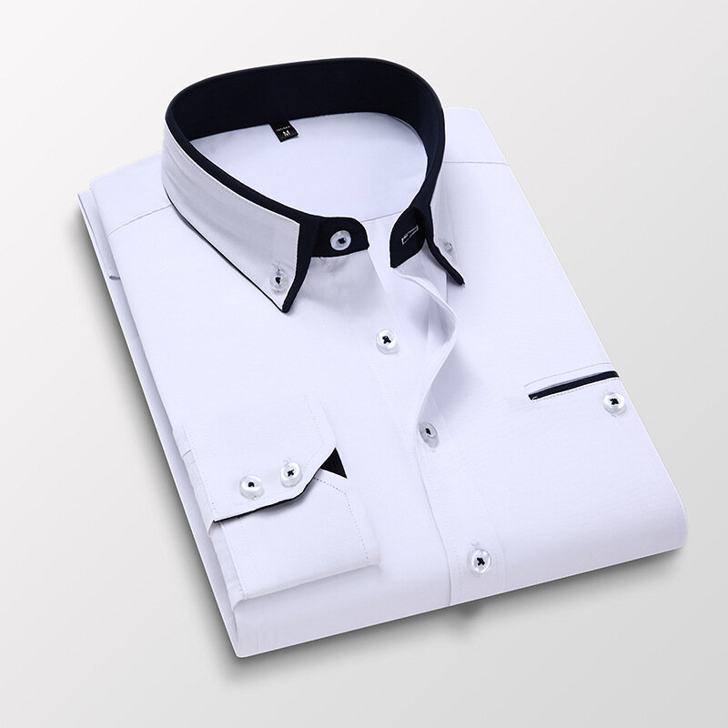 جودة الرجال قميص طويل الأكمام حك الصلبة مخطط فستان الأعمال مكتب قميص غير رسمي سليم صالح رجل فستان قمصان