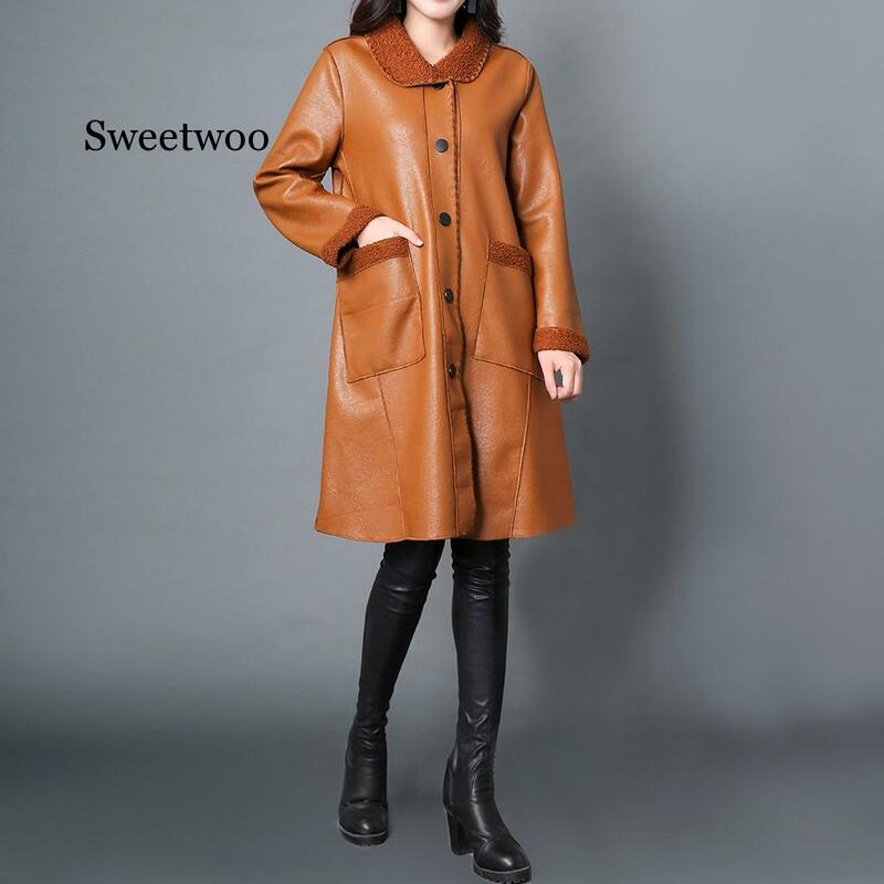 2020 New PU Coats Women's Autumn Winter Leather Jacket Medium Long Thicken Casual Fashion Jackets Women