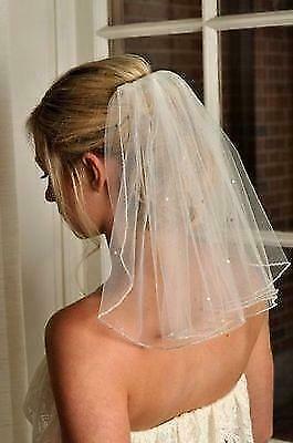 حار بيع مطرز طرحة زفاف قصيرة أبيض/العاج حجاب الزفاف 1T 45 سنتيمتر + مشط جديد
