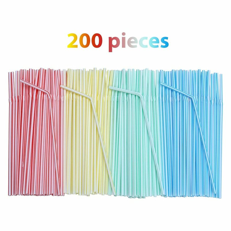 200 قطعة ماصّات بلاستيكيّة يمكن التخلص منها متعدد الألوان مخطط الكوع المشروبات البلاستيكية القش حفلة عيد ميلاد الاحتفال