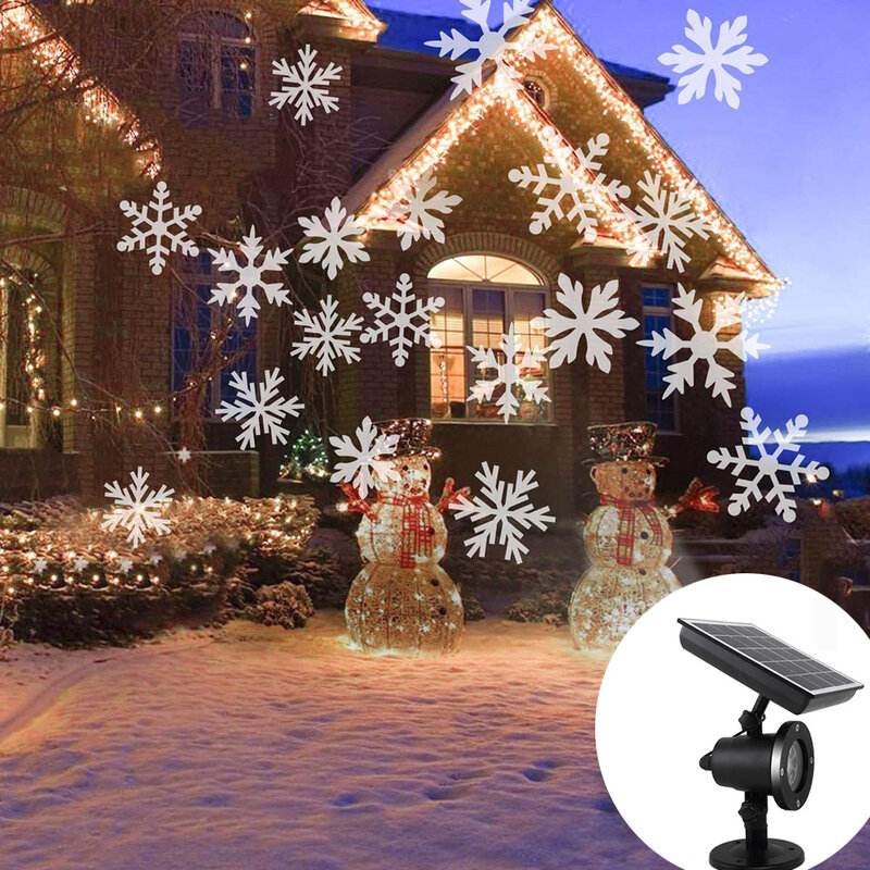 تعمل بالطاقة الشمسية عيد الميلاد ندفة الثلج مصابيح جهاز عرض مقاوم للماء تساقط الثلوج مصابيح جهاز عرض في الهواء الطلق حفلة عيد الميلاد حديقة مصباح بعمود