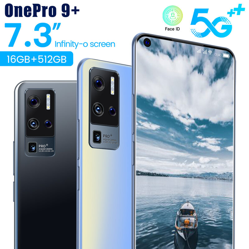 هاتف ذكي جديد OnePro موديل عالمي 9 + 5G مع كاميرا 64MP وشاشة 7.3 بوصة عالية الدقة Android11 16G 512G MTK6889 + Deca Core هاتف محمول