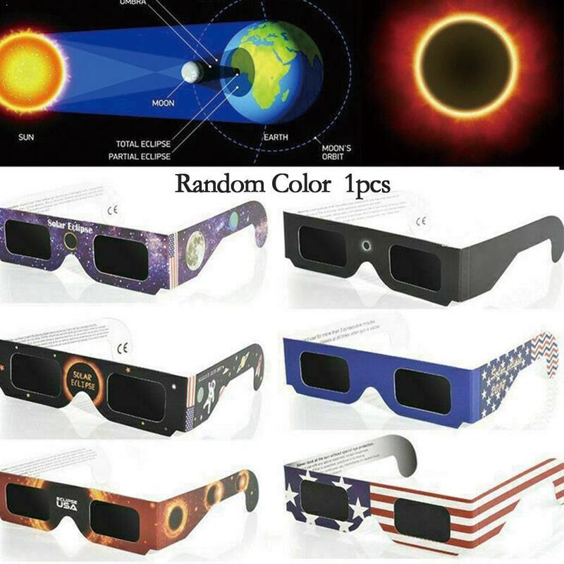 10 قطعة كسوف الشمس ورقة نظارات لون عشوائي مجموع المراقبة الشمسية نظارات ثلاثية الأبعاد في الهواء الطلق الكسوف مكافحة الأشعة فوق البنفسجية نظارات الرؤية