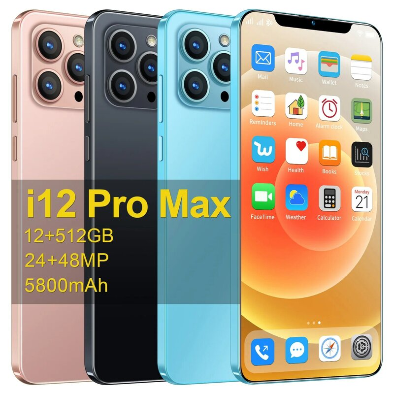 هاتف محمول I12 Pro Max بشاشة 6.7 بوصة إصدار عالمي بشريحتين ومعالج Andriod10 وذاكرة وصول عشوائي 12 جيجابايت وذاكرة قراءة فقط 512 جيجابايت وذاكرة قراءة فقط ...