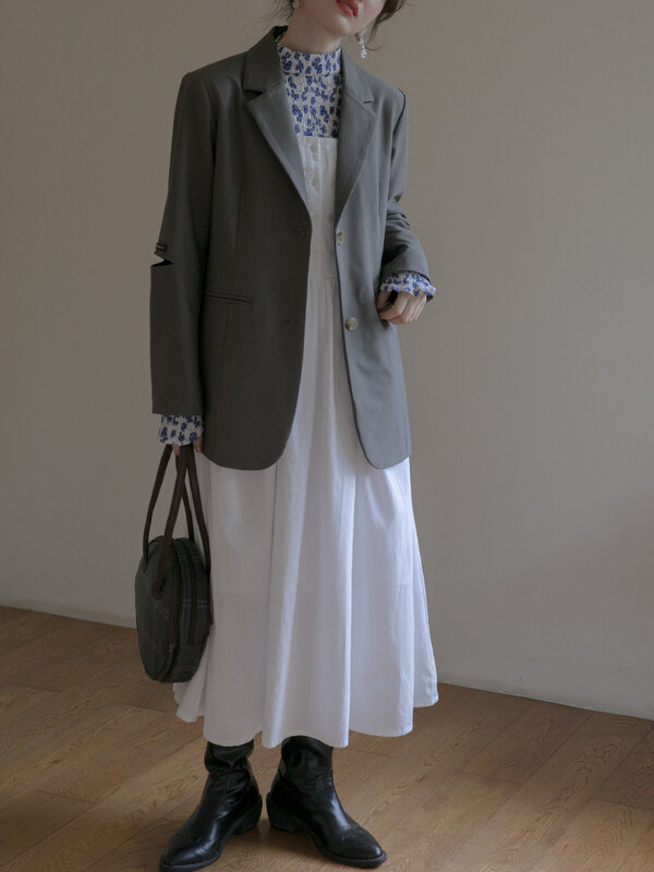 بدلة معطف المرأة الجديدة فضفاضة الكورية شخصية قطع طويلة الأكمام المقلية الشارع معطف الاتجاه