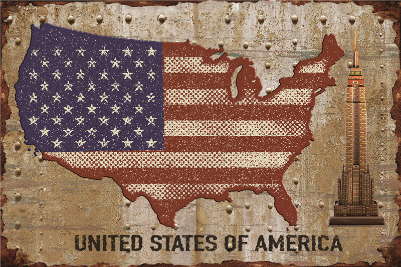 تين تسجيل إكسسوارات ديكور منزلي الفيلم المشارك Vintage Plate الرجعية لوحة معدنية مزرعة ديكور العلم الأمريكي المعادن جدار الفن