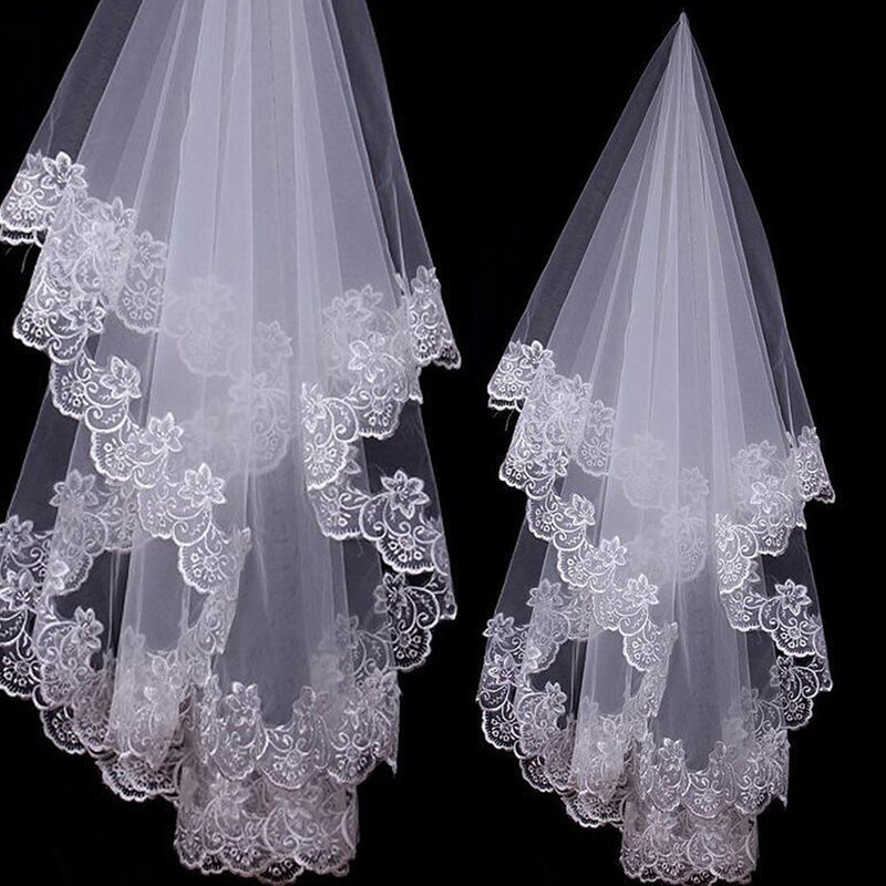 أنيقة لينة تول قصيرة طبقة واحدة 1.5 متر التطريز زين الحجاب الزفاف الأبيض العاجي اكسسوارات الزفاف للنساء