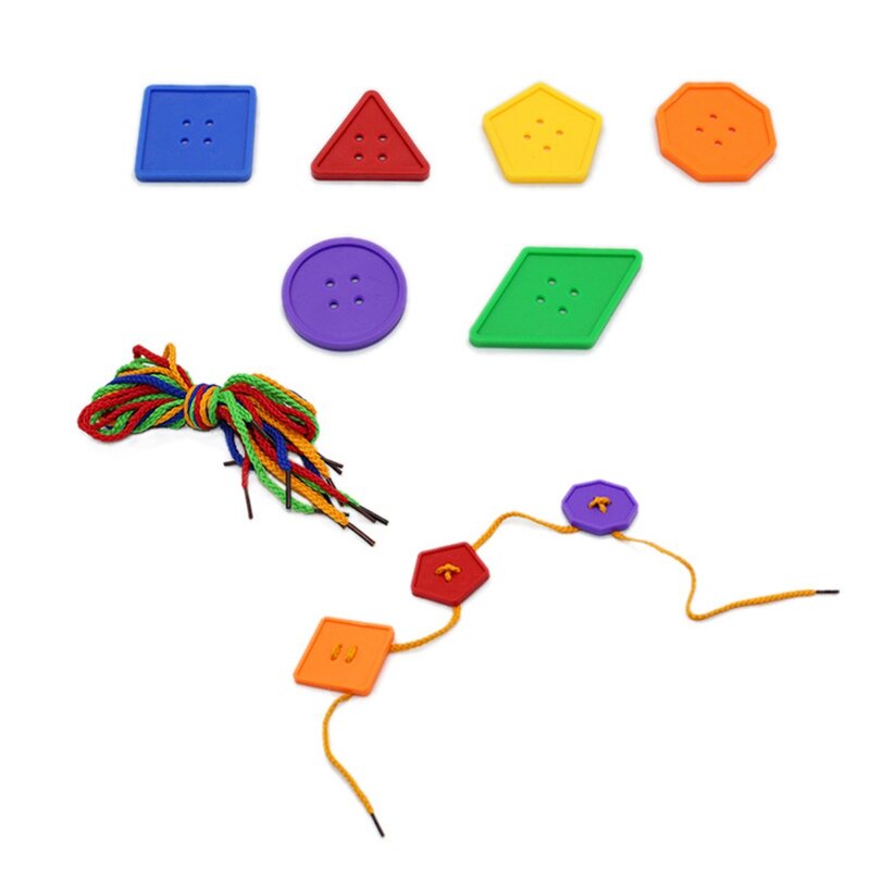 95 قطعة الاطفال DIY زر لغز لعبة 6 اللون زر البلاستيك الحرفية خيوط جلد لعبة للأطفال الصغار