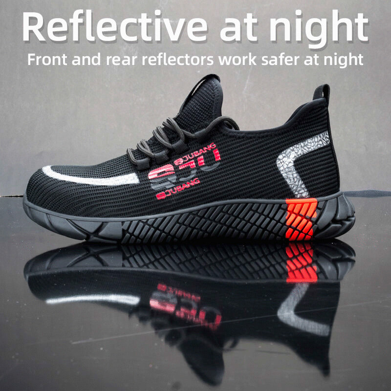 2021 جديد تنفس شبكة أحذية أمان الرجال حذاء من الجلد ضوء حذاء رياضة غير قابل للتدمير الصلب تو لينة مكافحة ثقب حذاء برقبة للعمل 36-48