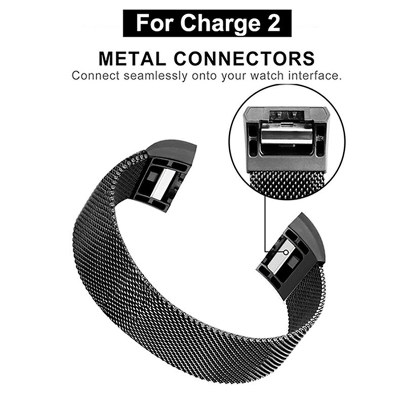 سوار حلقي مغناطيسي من Milanese ، فولاذ مقاوم للصدأ ، لـ Fitbit Charge 2 ، حزام بديل ، لـ Fitbit Charge 3 4