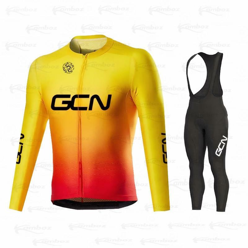 2021 جديد الأصفر GCN فريق الخريف طويلة الأكمام الدراجات جيرسي مجموعة روبا Ciclismo الرجال غطاء دراجة جديدة الجبلية دراجة جيرسي موحدة