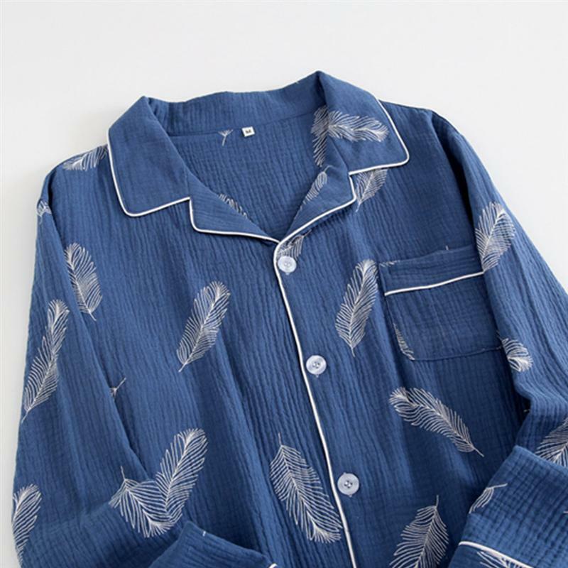 ربيع الخريف منامة القطن الخالص ملابس النوم طويلة الأكمام ملابس خاصة منامة ثوب النوم بسيط نايتي دعوى (الأزرق حجم XL)