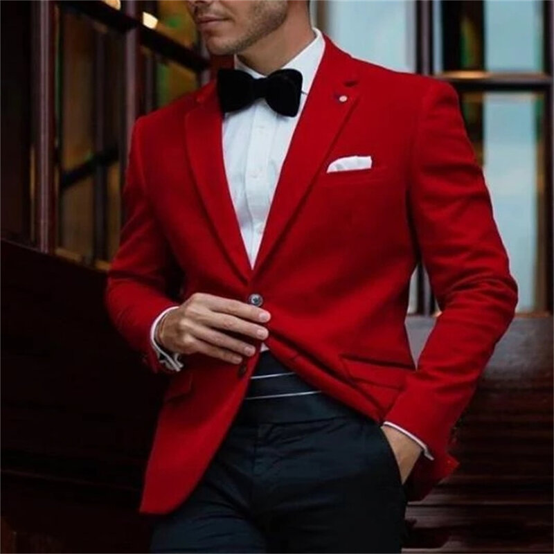 2021 جديد أزياء الأحمر العريس سهرة ، حقق التلابيب ، أفضل رجل الرجال الزفاف ممتازة دعوى عشاء رسمي 2 قطعة (معطف + السراويل)
