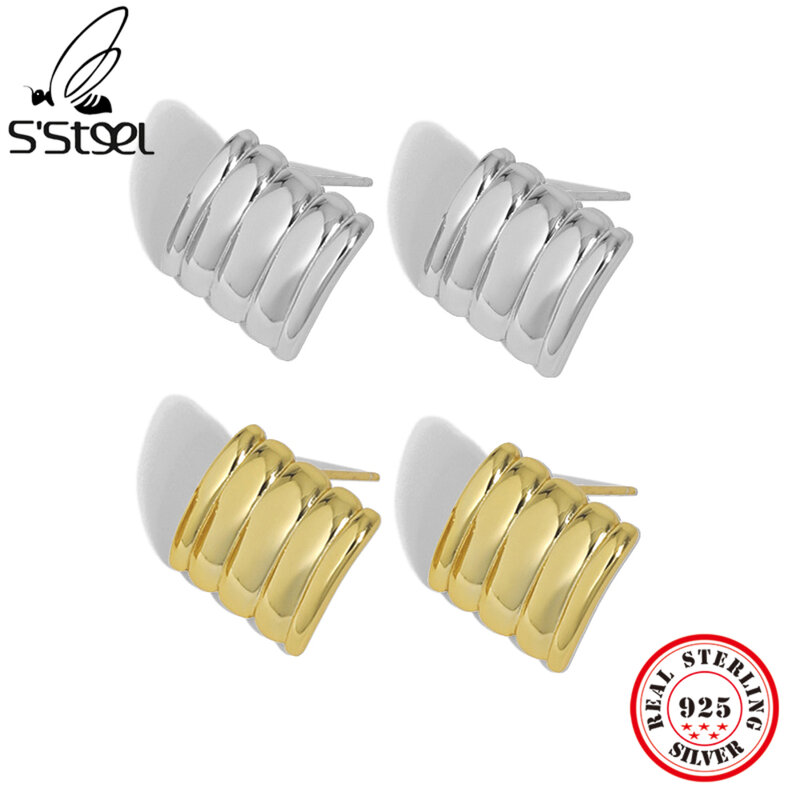 S'STEEL الكورية تصميم الحد الأدنى نسيج هندسي 925 حلَق من الفضّة الاسترليني للنساء الفاخرة القوطية غرامة مجوهرات