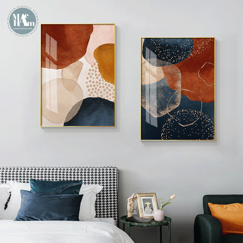 لوحة جدارية ملونة هندسية تجريدية من Morandi برتقالية ملونة مطبوعة على القماش صور فنية لغرفة المعيشة ديكور منزلي