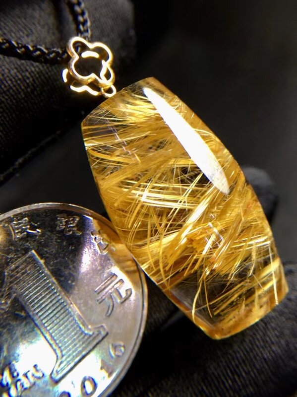 الذهب الطبيعي Rutilated قلادة من الكوارتز 30.5*17 مللي متر برميل الكريستال الغنية Rutilated مجوهرات النساء الرجال البرازيل AAAAAAA